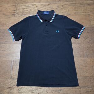 Fred Perry Polo Shirt Men Slim Fit Medium Black Twin Tipped Pique Preppy